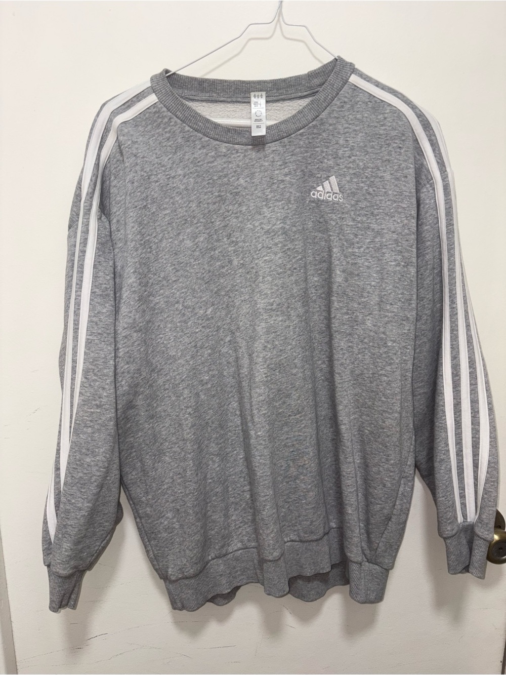 Adidas Womeb’s Gray Three-Stripe Crewneck Sweatshirt
